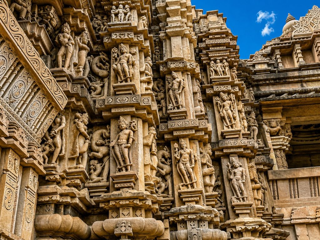 Elaborate sandstone temple façade
